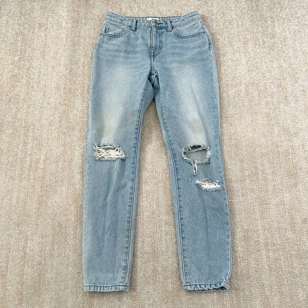 Revolve John Elliott Distressed Blue Light Wash Cropped Jeans 26